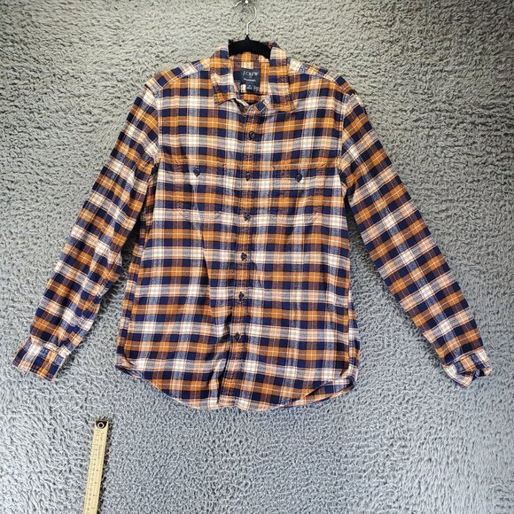 J. Crew Shirt Mens Medium Blue & Orange Plaid Flannel Long Sleeve - Picture 1 of 9